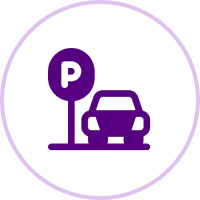 Purple car parking icon on black background.